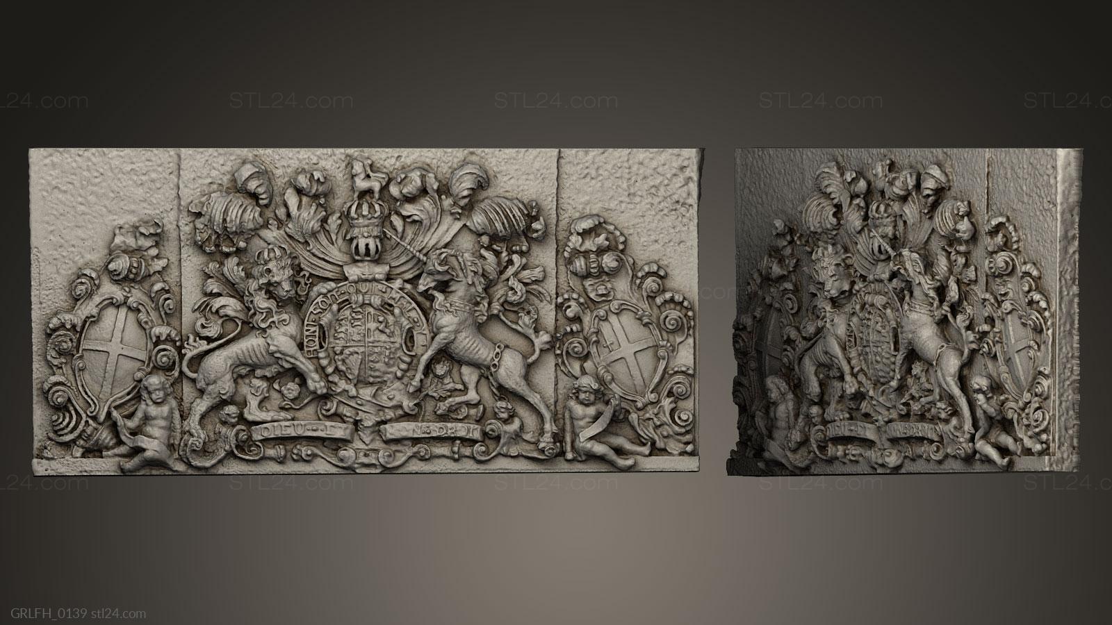Горельефы и барельефы исторические и религиозные (Королевский герб, GRLFH_0139) 3D модель для ЧПУ станка